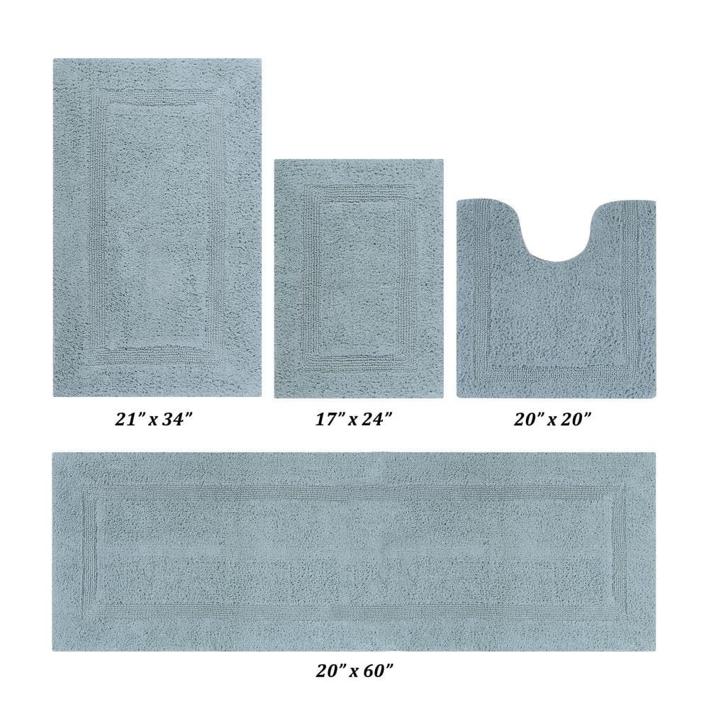 Lux Collection Blue Cotton Tufted Reversible Bath Rug Set