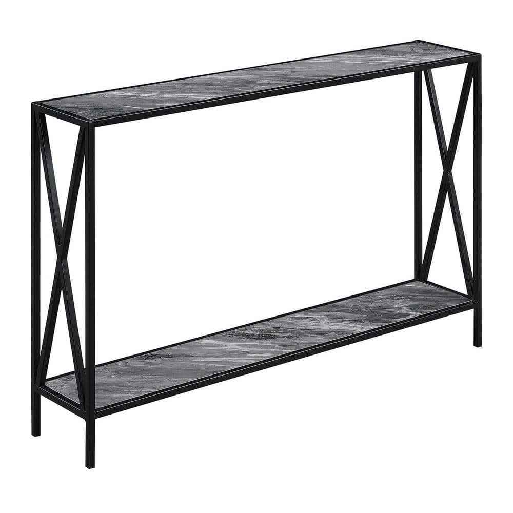 Gray Marble and Black Wood Console Table with Storage