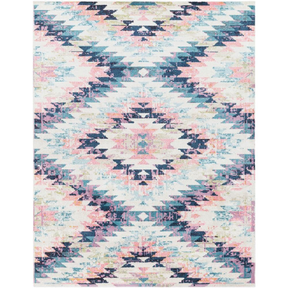 Teal and Multicolor Southwestern Polypropylene Area Rug, 7'10" x 10'2"