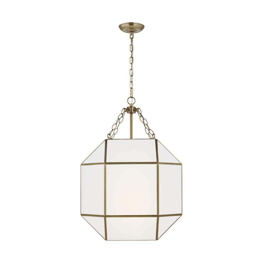 Morrison Satin Brass 3-Light Indoor/Outdoor Pendant with White Glass Shade