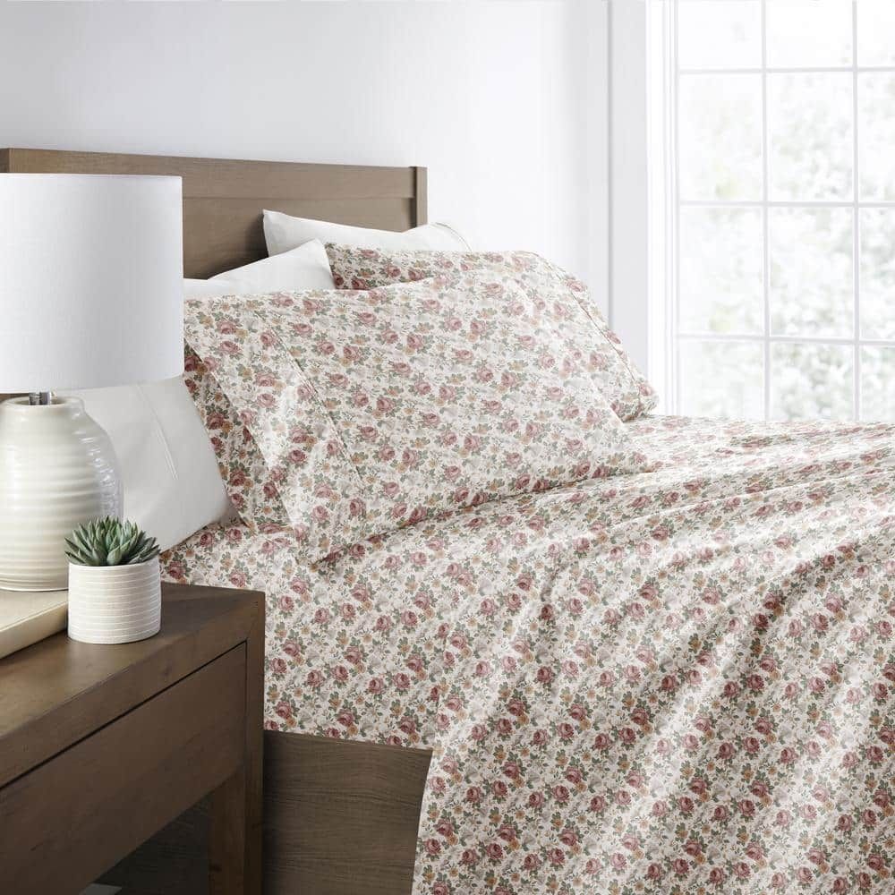 California King Ivory Floral Microfiber Polyester Sheet Set