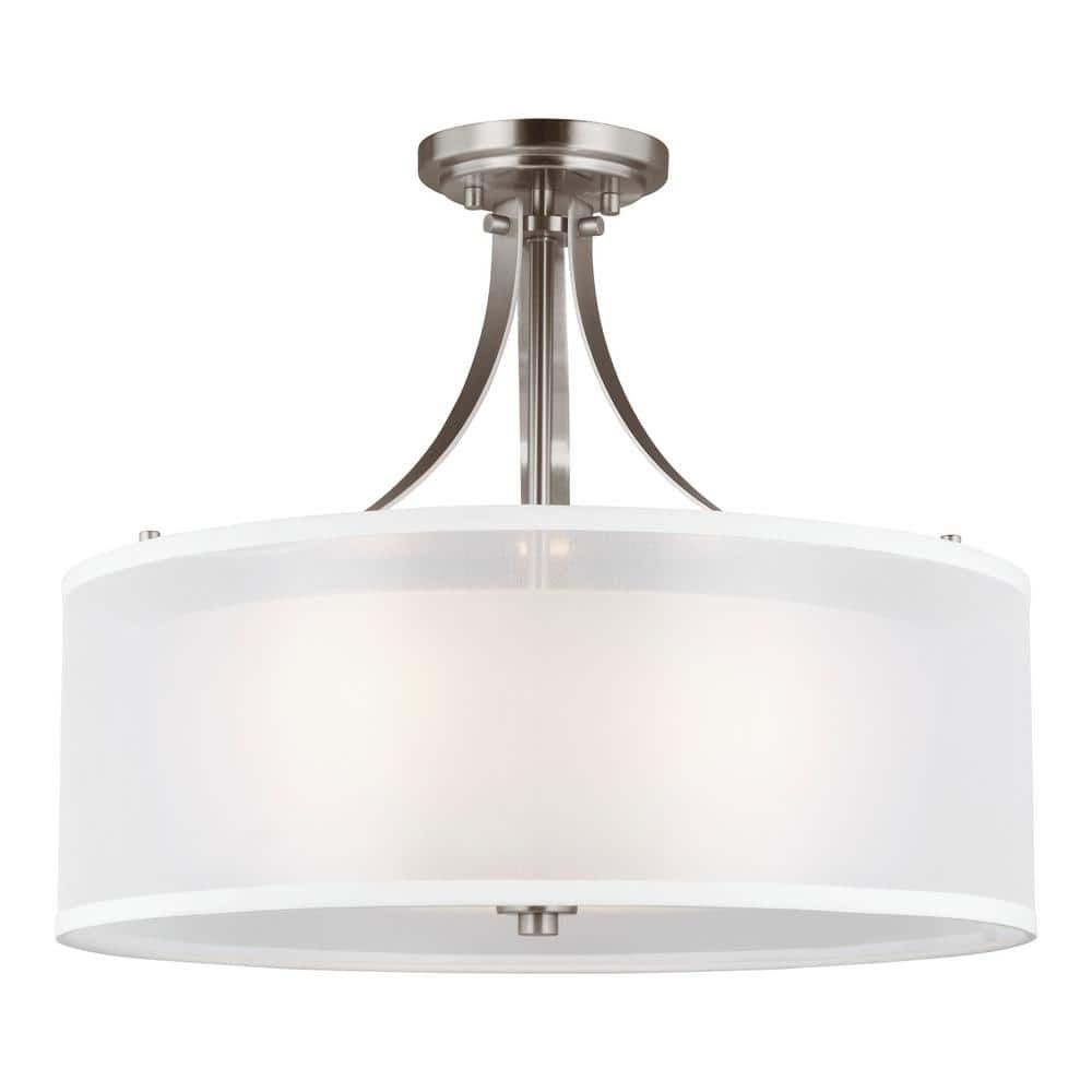 Elmwood Park 19" Brushed Nickel Semi-Flush Mount with Satin Etched Glass Shade