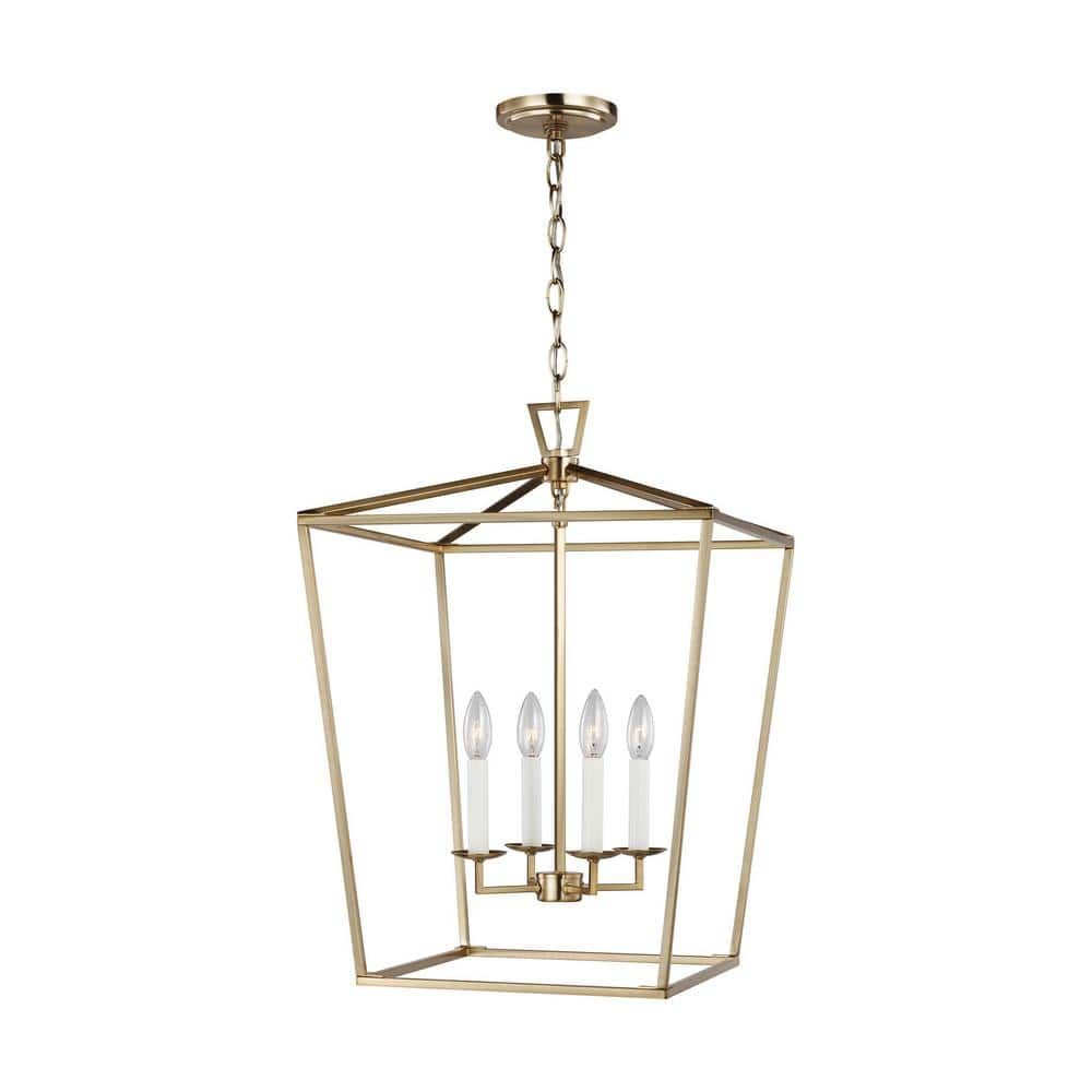 Dianna Satin Brass 4-Light Lantern with LED Bulbs