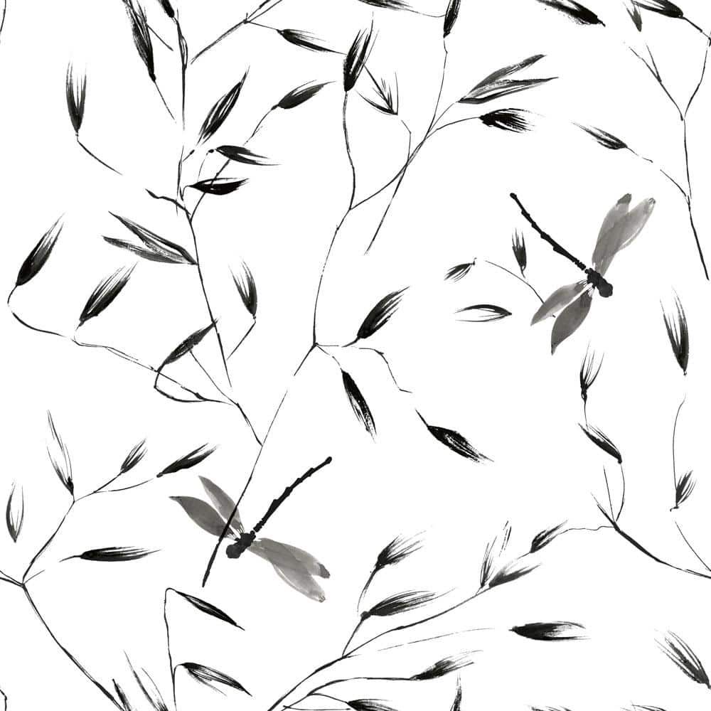 Black and White Dragonfly Print Peel and Stick Wallpaper