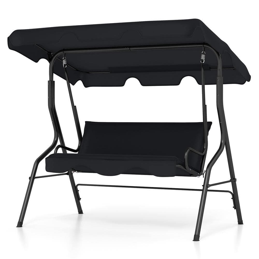 Black Steel Frame 3-Person Patio Swing with Adjustable Canopy