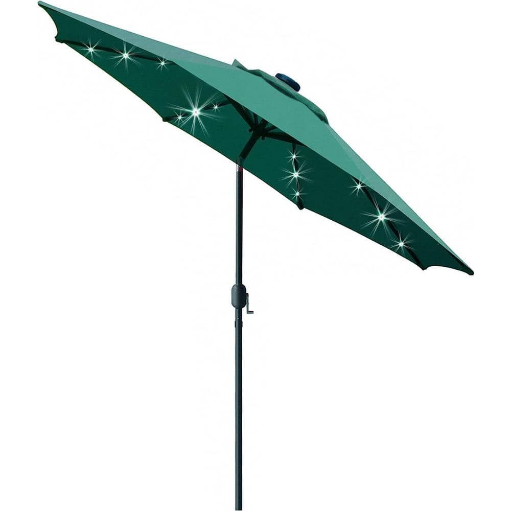 Dark Green 9' LED Lighted Market Patio Umbrella with Crank Lift