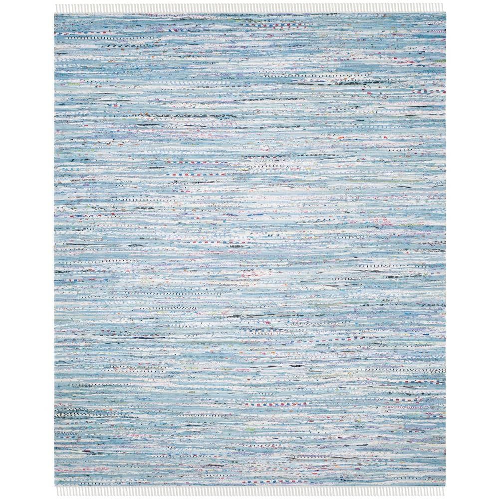 Light Blue Handmade Cotton 9' x 12' Flat Woven Rug