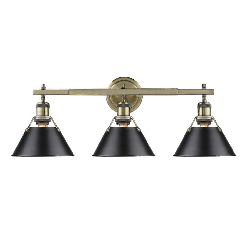 Orwell Aged Brass and Black 3-Light Bathroom Vanity Fixture