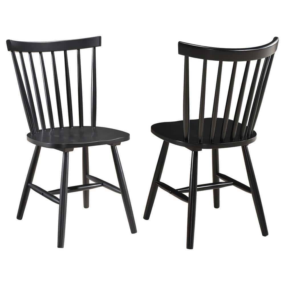 Black Solid Wood Windsor Side Chair Set with Slat Back