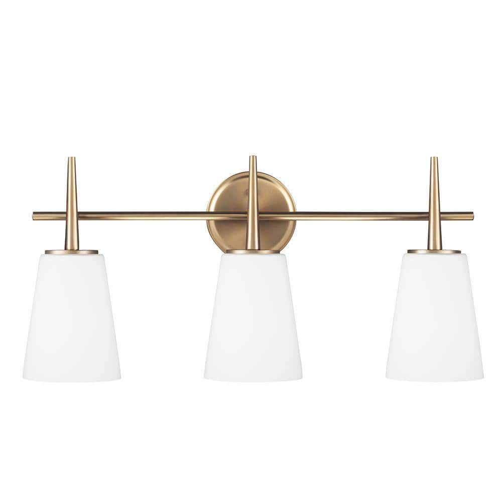 Driscoll Satin Brass 3-Light Wall Sconce with Opal Glass Shade