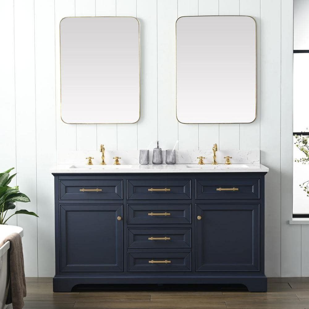 Indigo Blue Double Vanity with Carrara White Top