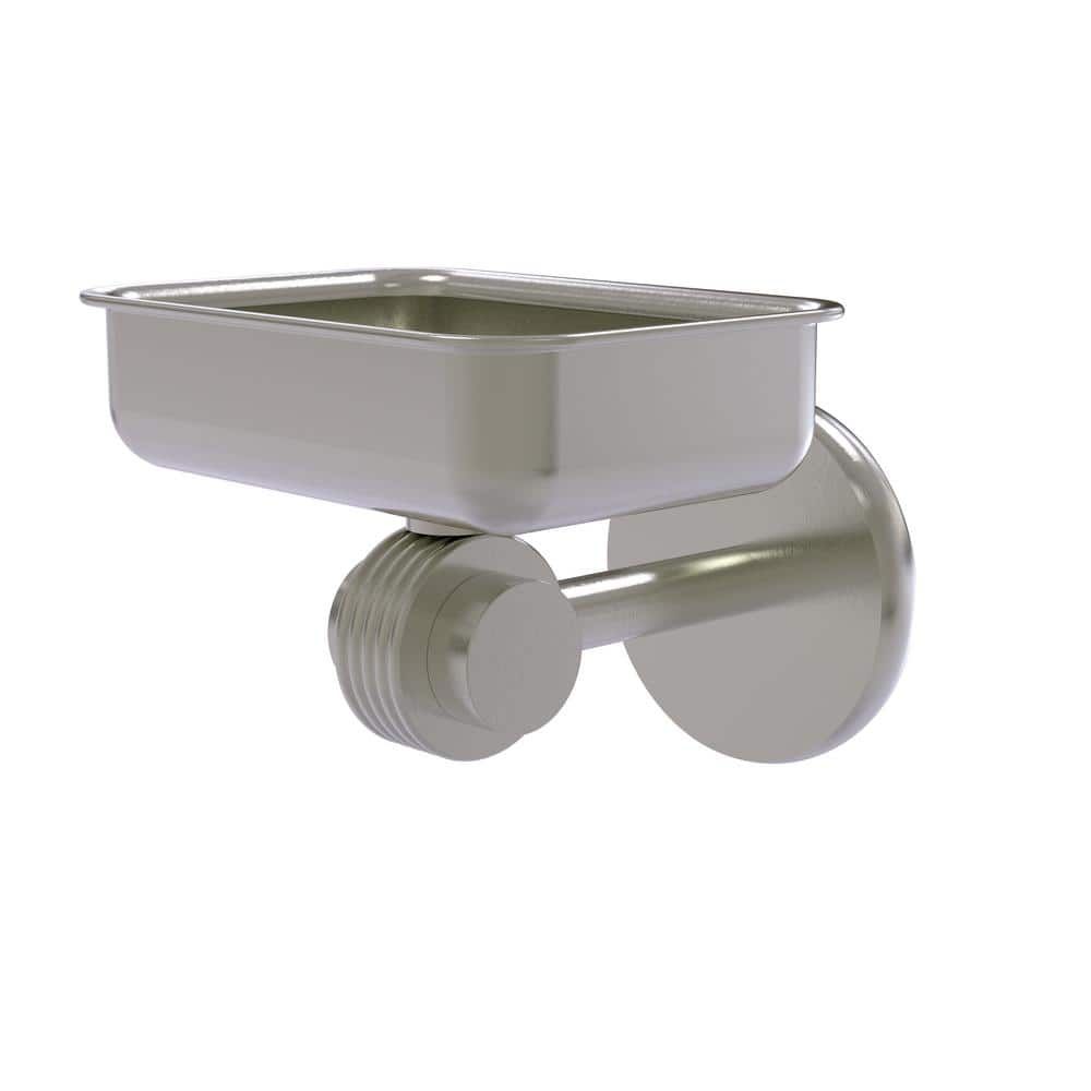 Satin Nickel Wall Mounted Brass Soap Dish with Grooved Accents