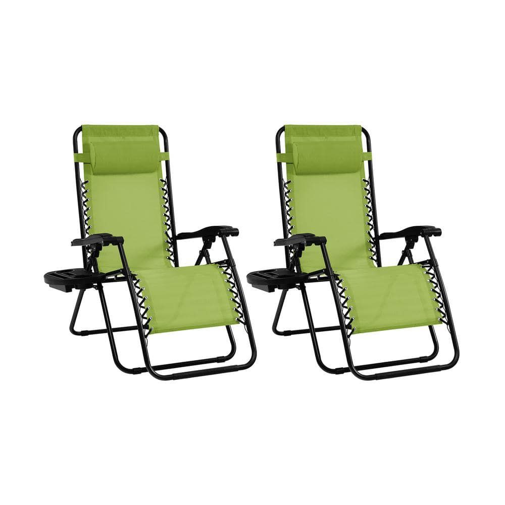 Green Adjustable Zero Gravity Outdoor Lounge Chair Set