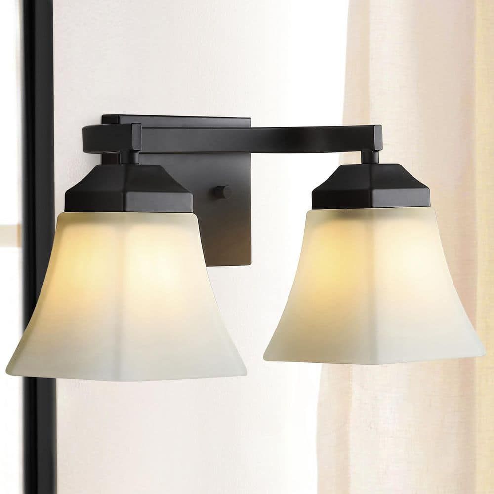 15" Black Iron and Frosted Glass Bathroom Vanity Light