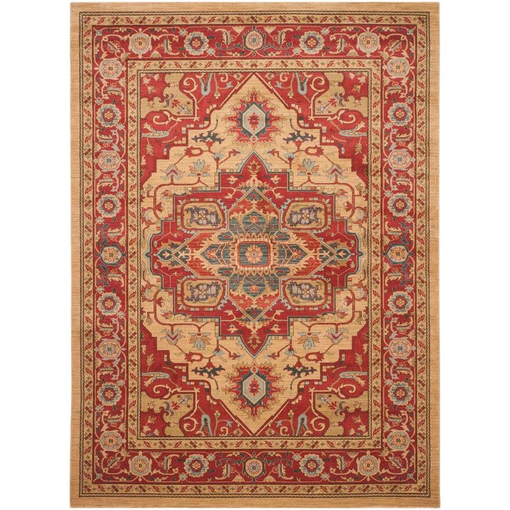 Mahal Red and Natural 9' x 12' Synthetic Area Rug