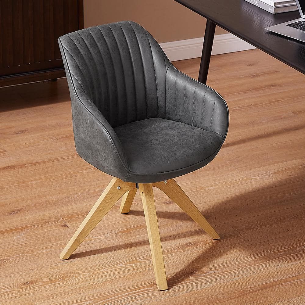 Elegant Dark Grey Suede & Faux Leather Swivel Accent Chair