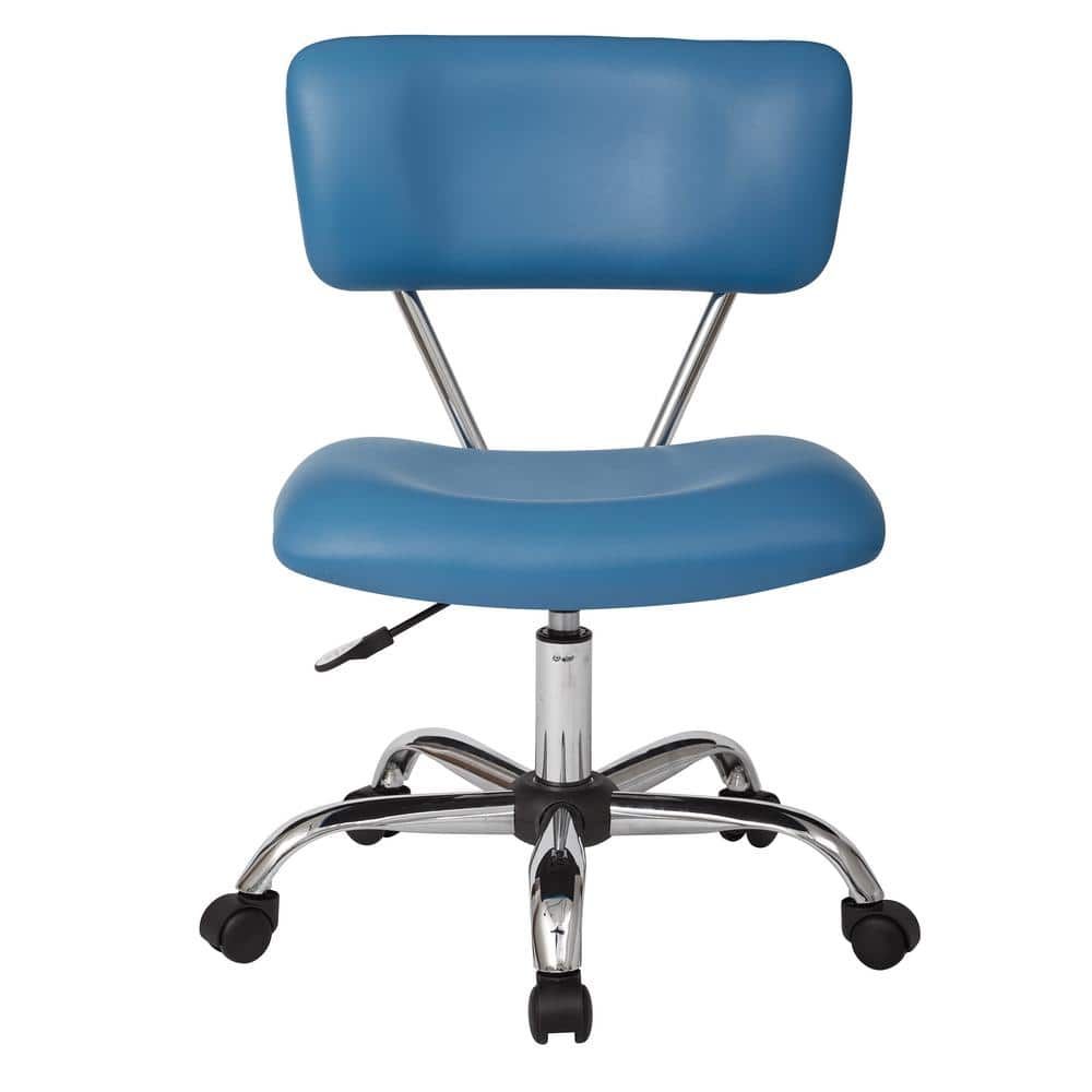 Vista Swivel Low-Back Task Chair in Blue Faux Leather