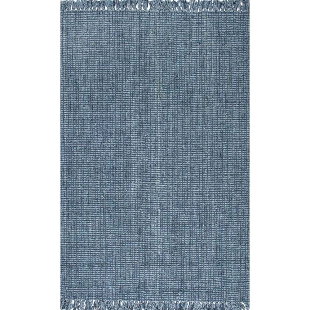 Handmade Blue Wool Braided 6' x 9' Rectangular Rug