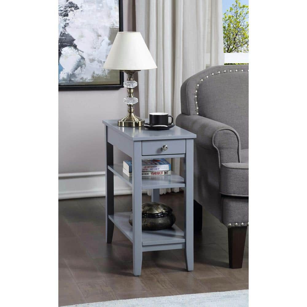 Gray Wood Rectangular Accent Table with Drawer and Shelves