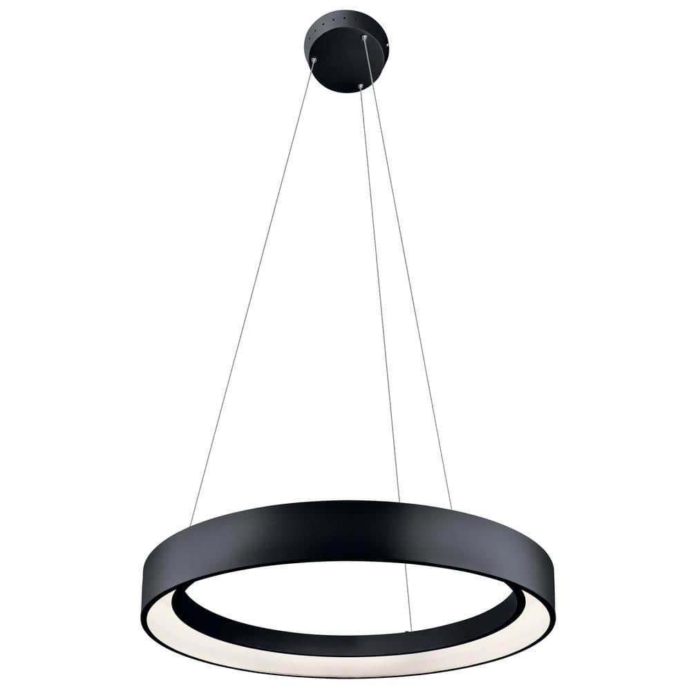 Textured Black Floating Ring LED Pendant with Cool White Light