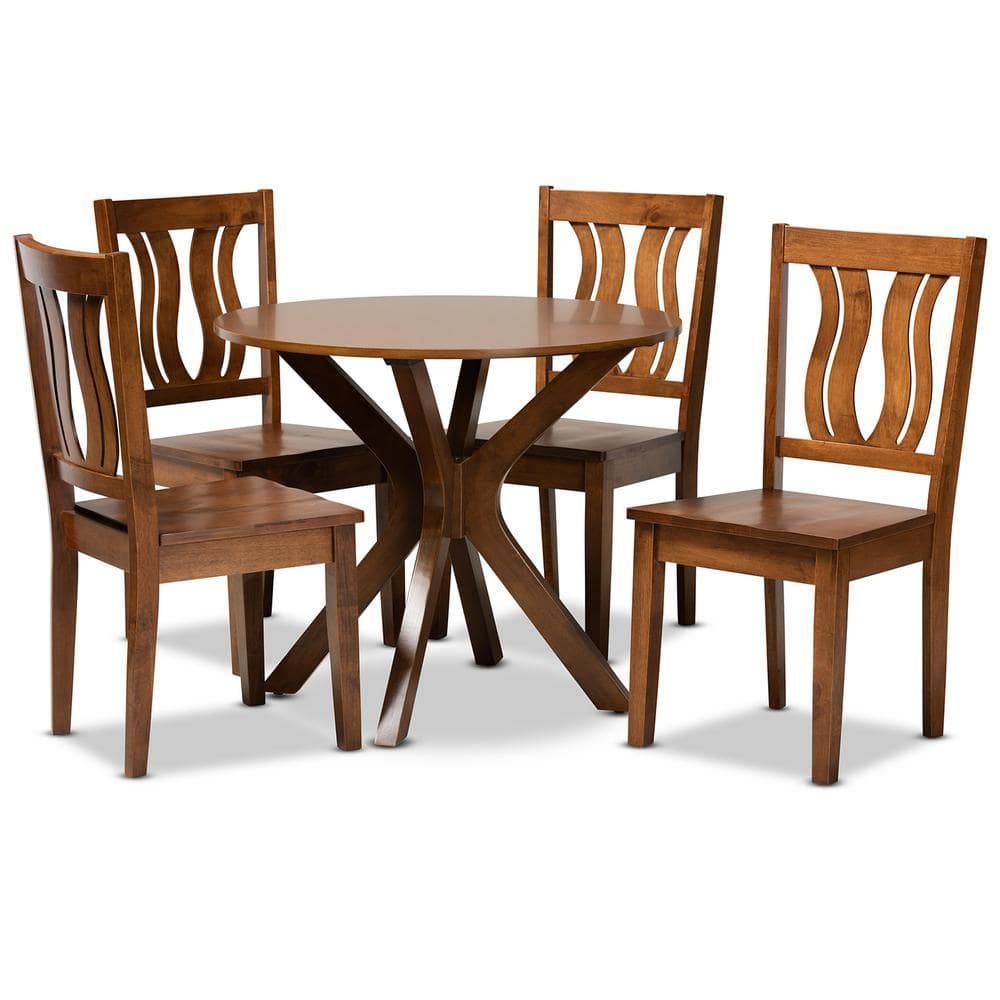 Mare 5-Piece Dark Brown Walnut Wood Geometric Dining Set