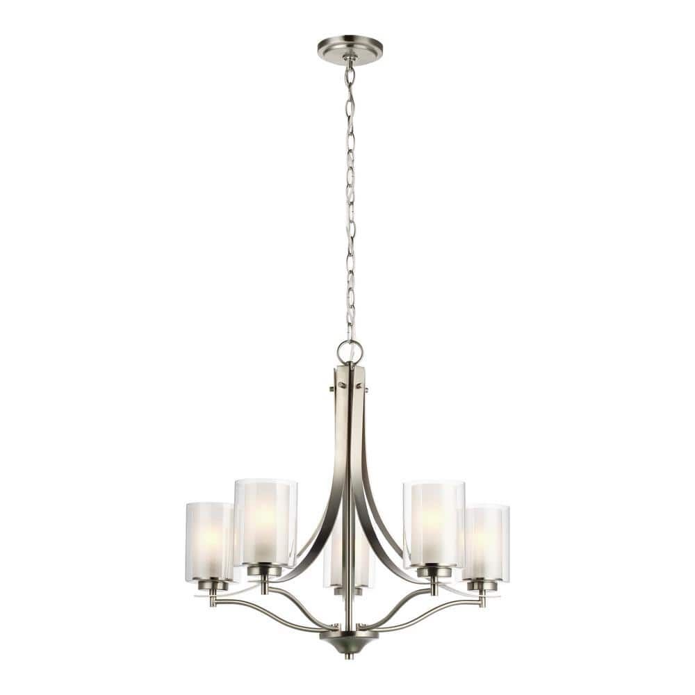 Elegant Brushed Nickel 5-Light Chandelier with Satin Etched Glass