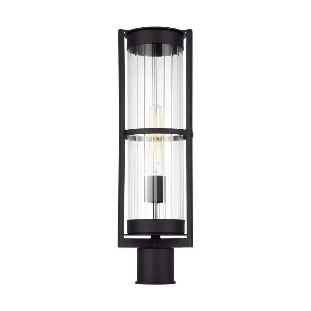 Black Clear Glass Outdoor Post Lantern with Fluted Shade