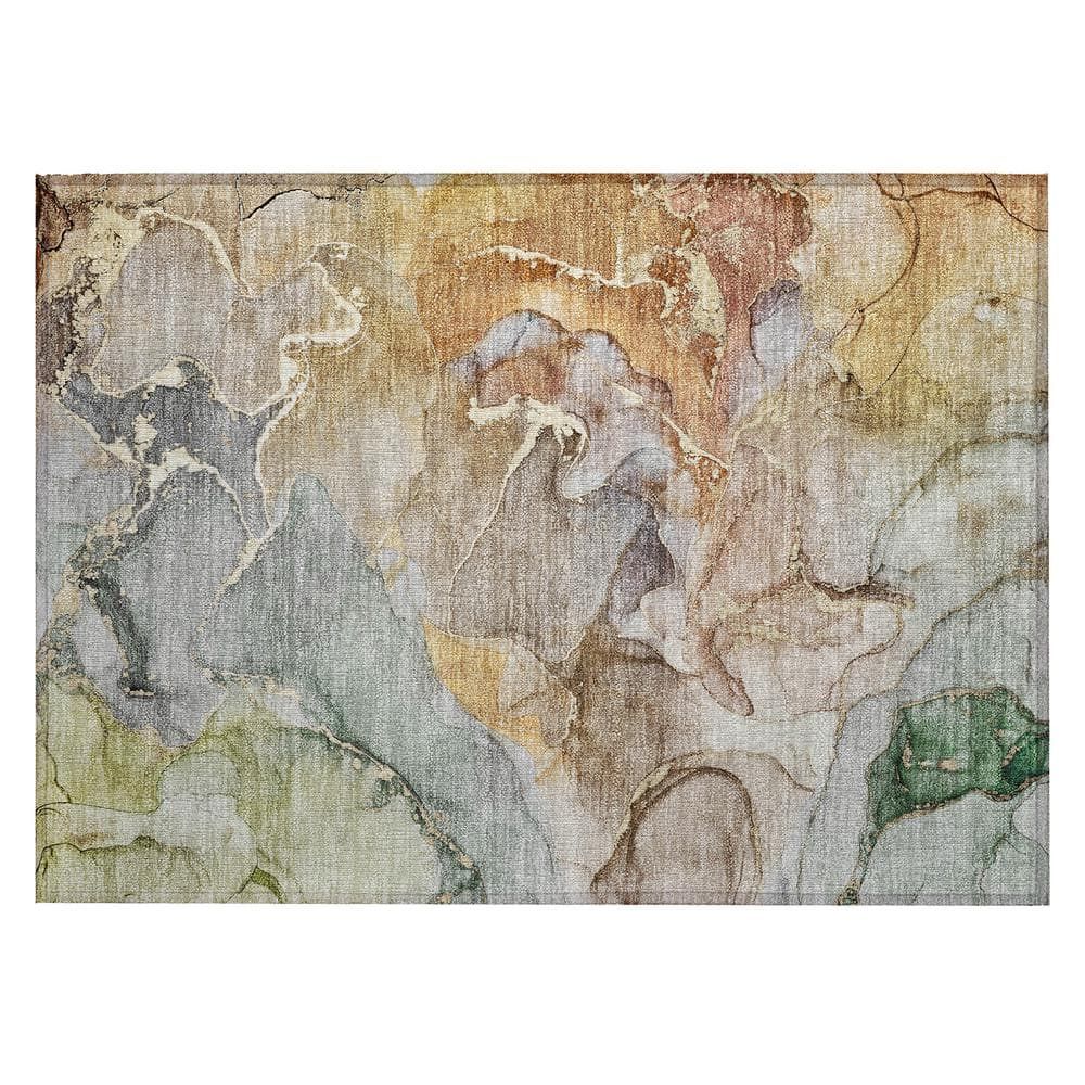 Beige and Multicolor Synthetic Washable Rectangular Area Rug