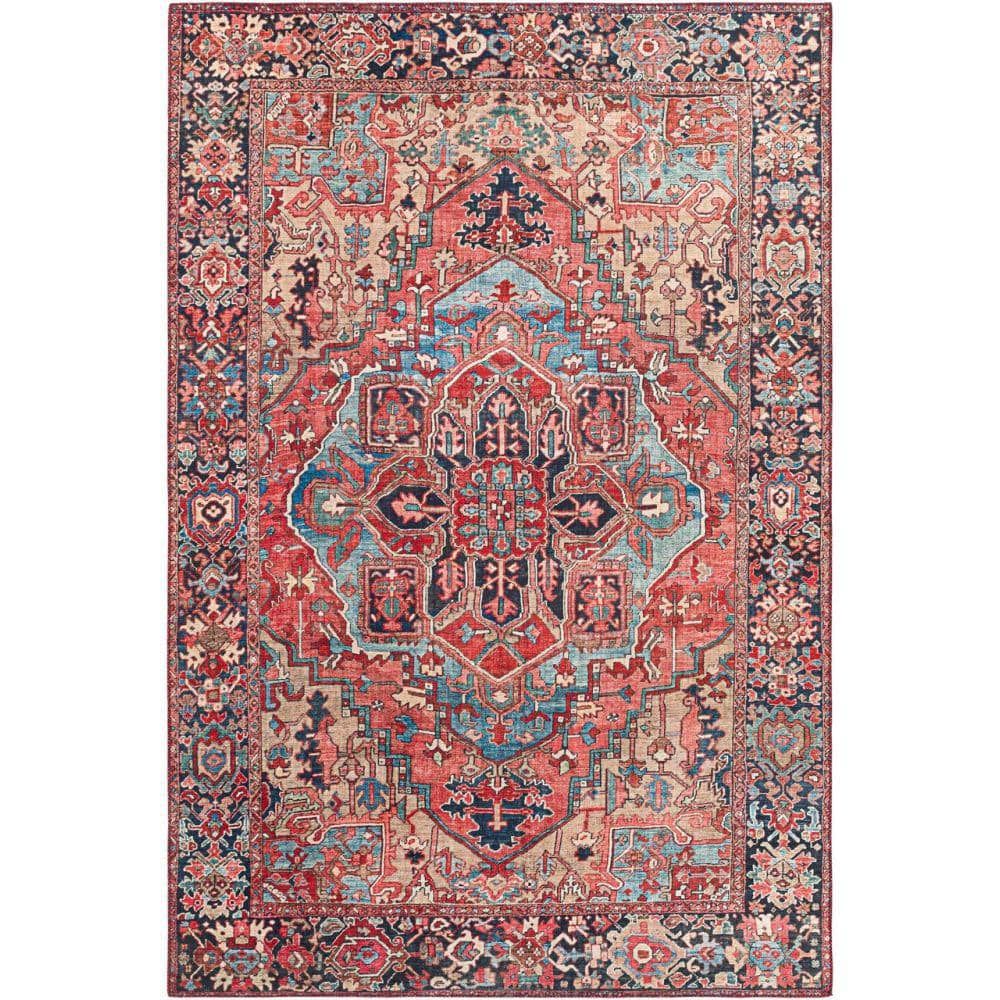 Multicolor 5' x 7' Stain-Resistant Synthetic Area Rug