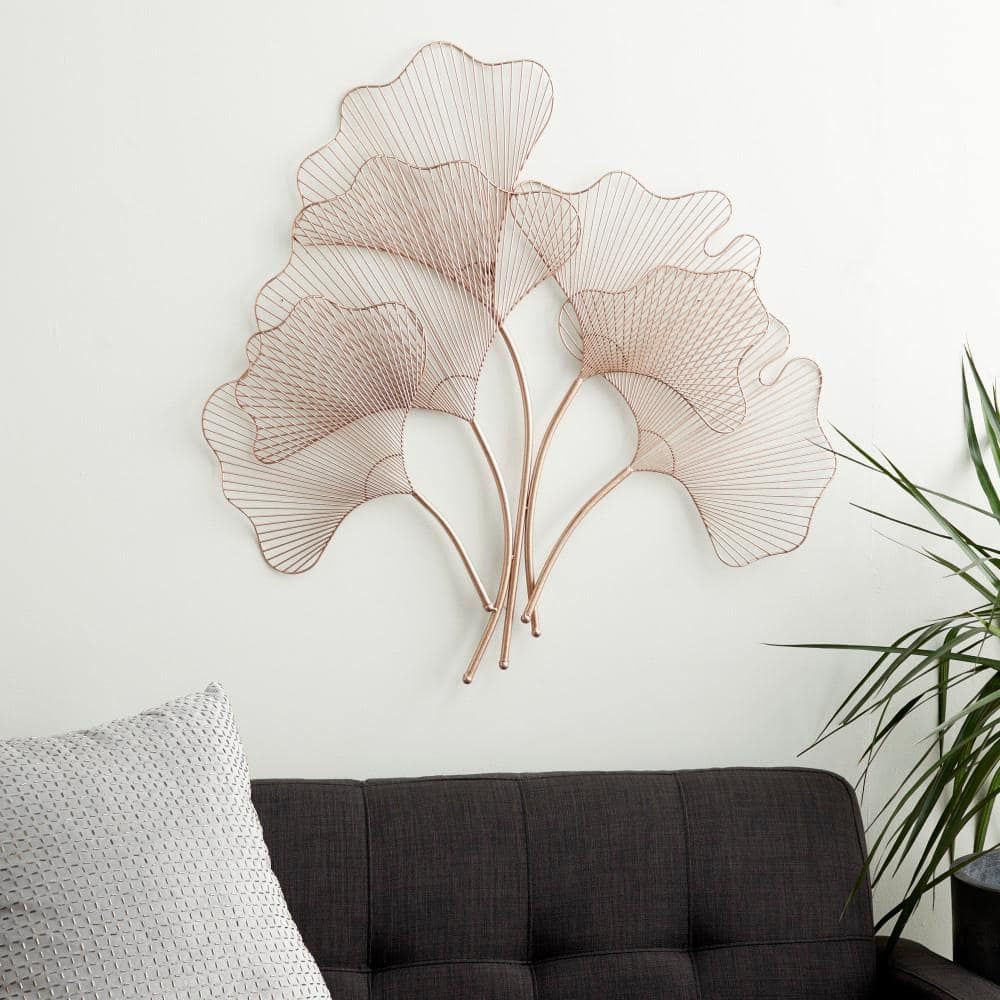 Large Copper Metal Ginkgo Leaf Wall Sculpture