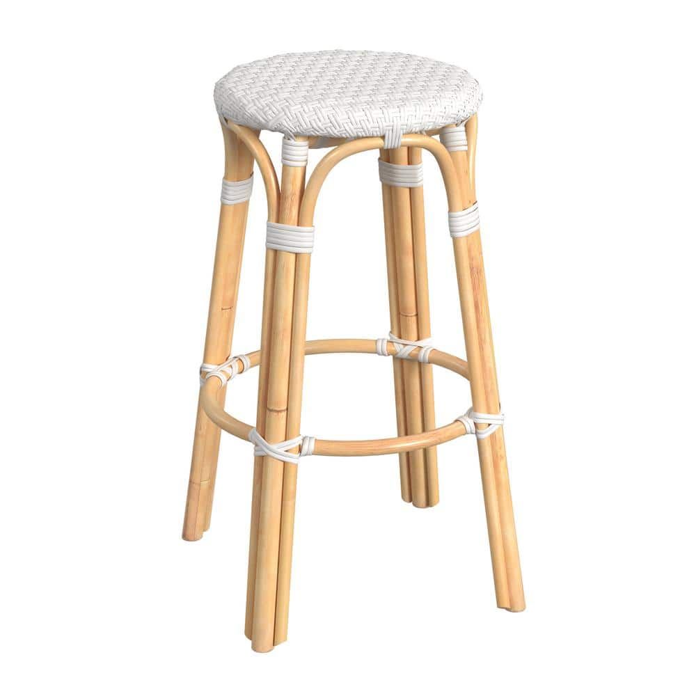 Cote d'Azur 30" Glossy White Round Rattan Bar Stool