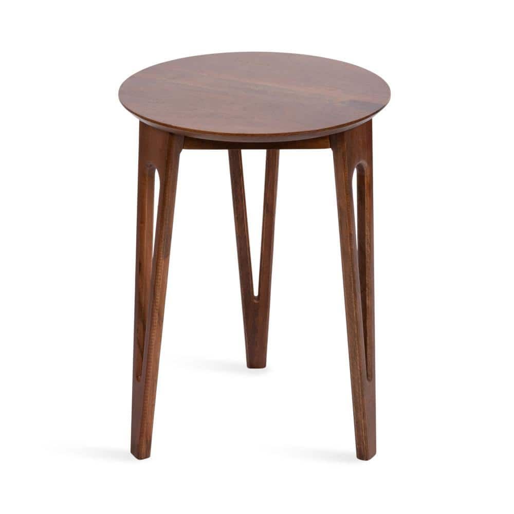 Walnut Brown Round Mango Wood Accent Table with Hairpin Legs