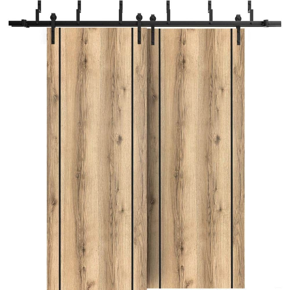 72 in x 96 in Oak Solid Wood Sliding Barn Door with Hardware Kit