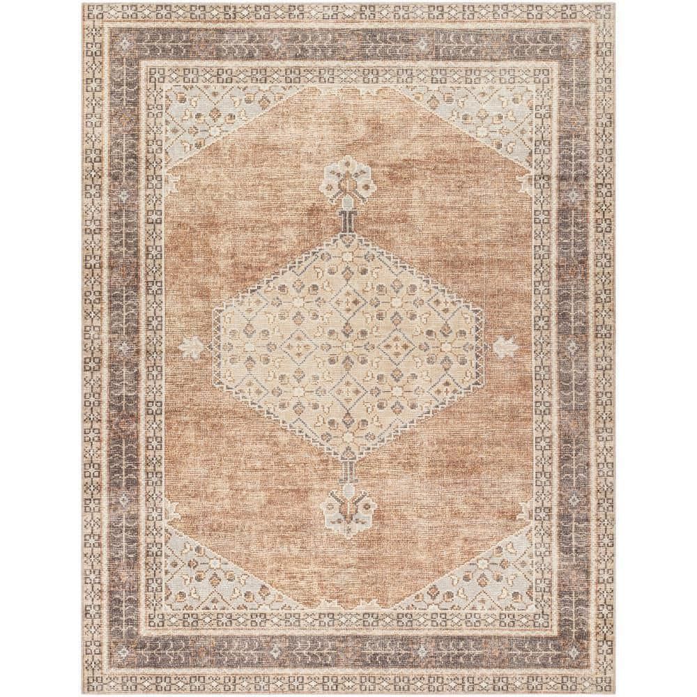 Beige and Gray Medallion Synthetic Rectangular Area Rug