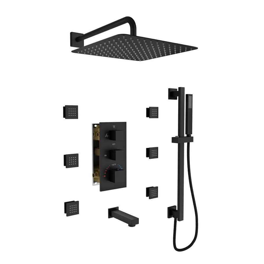 Matte Black Stainless Steel Wall Mounted Shower System with Body Jets