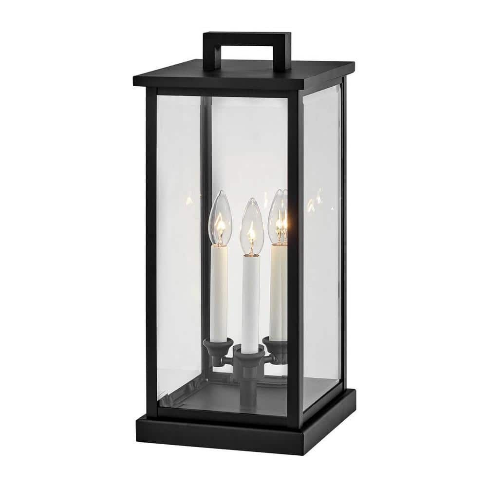 Black Aluminum 3-Light LED Outdoor Pier Mount Lantern