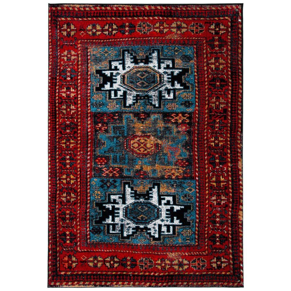 Red Floral Synthetic Non-slip 9' x 12' Area Rug