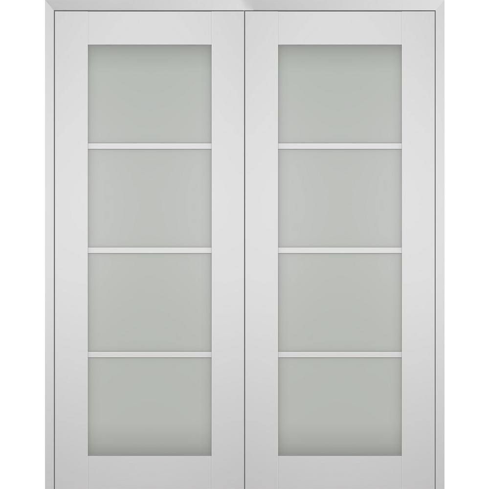 Polar White Pine Composite French Double Prehung Door with Frosted Glass