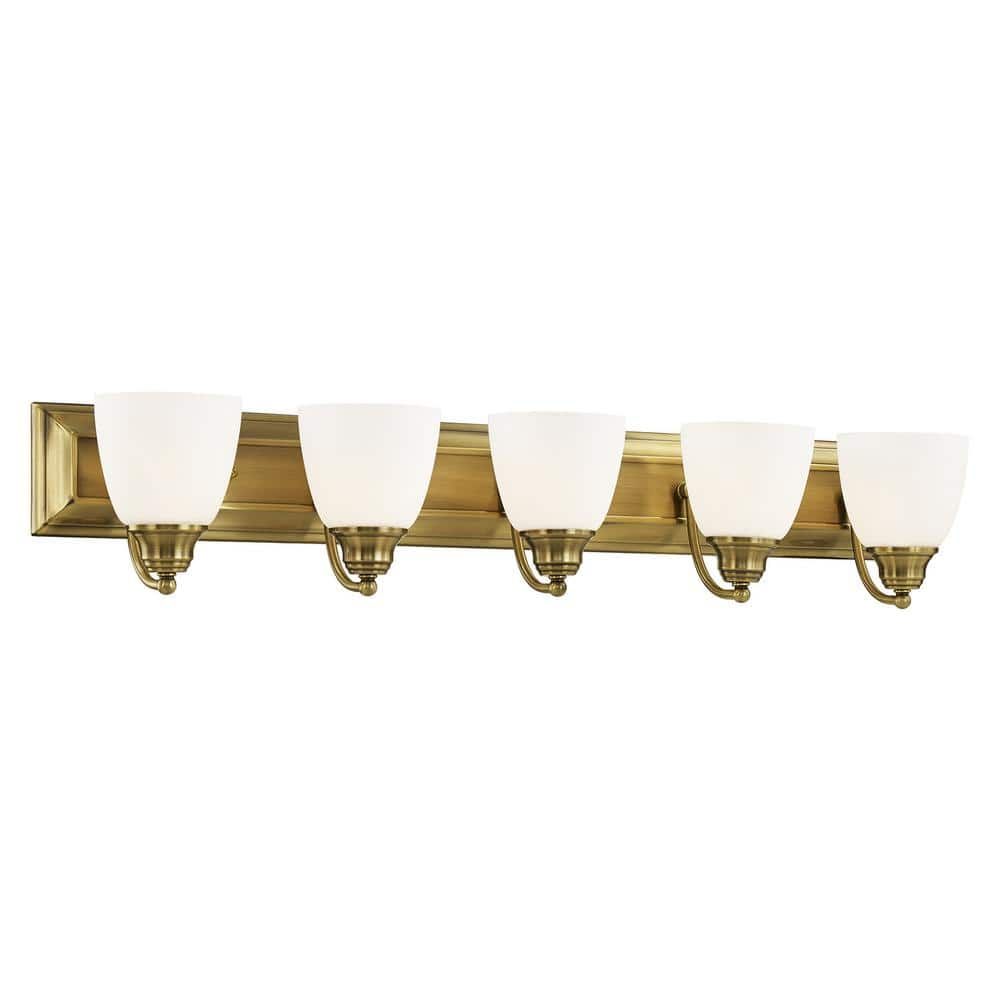 Antique Brass 36" Dimmable Bathroom Vanity Light with Frosted Glass Shades