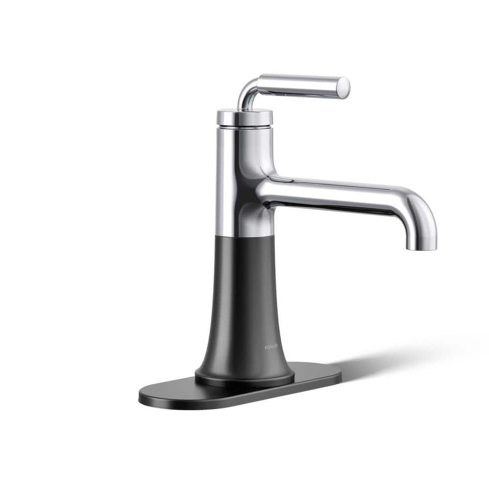 Polished Chrome and Matte Black Single-Handle Bathroom Faucet