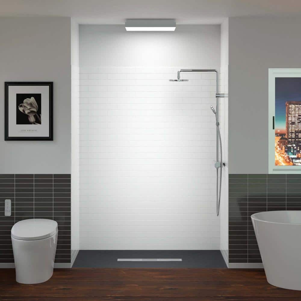 60" x 36" White and Black Solid Surface Alcove Shower Kit