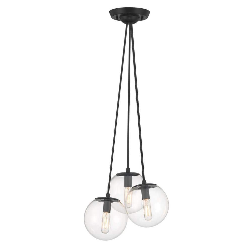 Auresa 17.88" Black Coal 3-Light Pendant with Clear Glass Shade