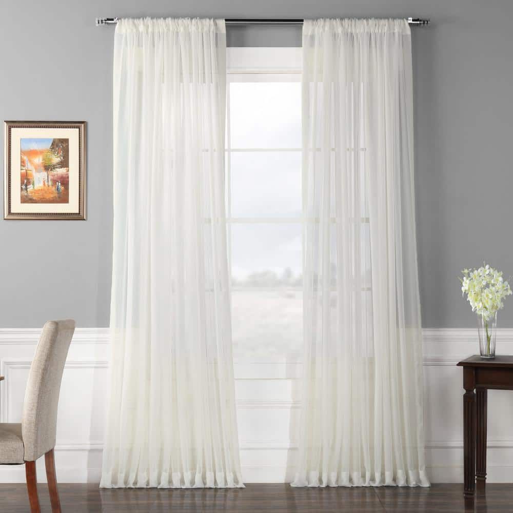 White Sheer Velvet Polyester Rod Pocket Curtain Panel