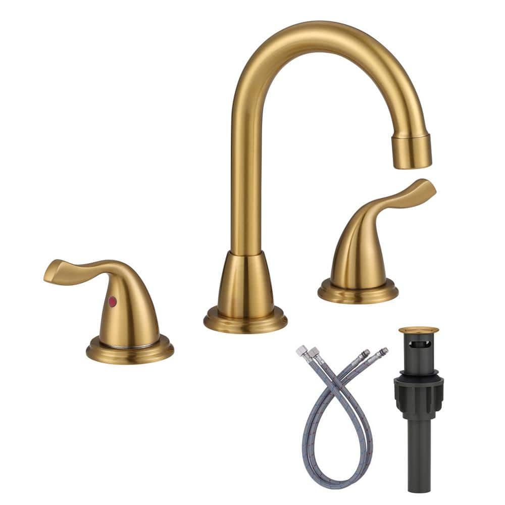 Brushed Gold Double Handle High Arc Bathroom Faucet