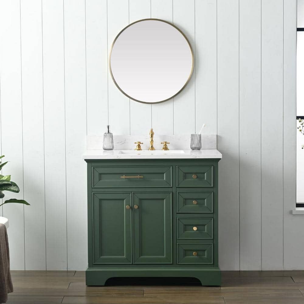 Thompson 36'' Evergreen Freestanding Bathroom Vanity with Gold Hardware