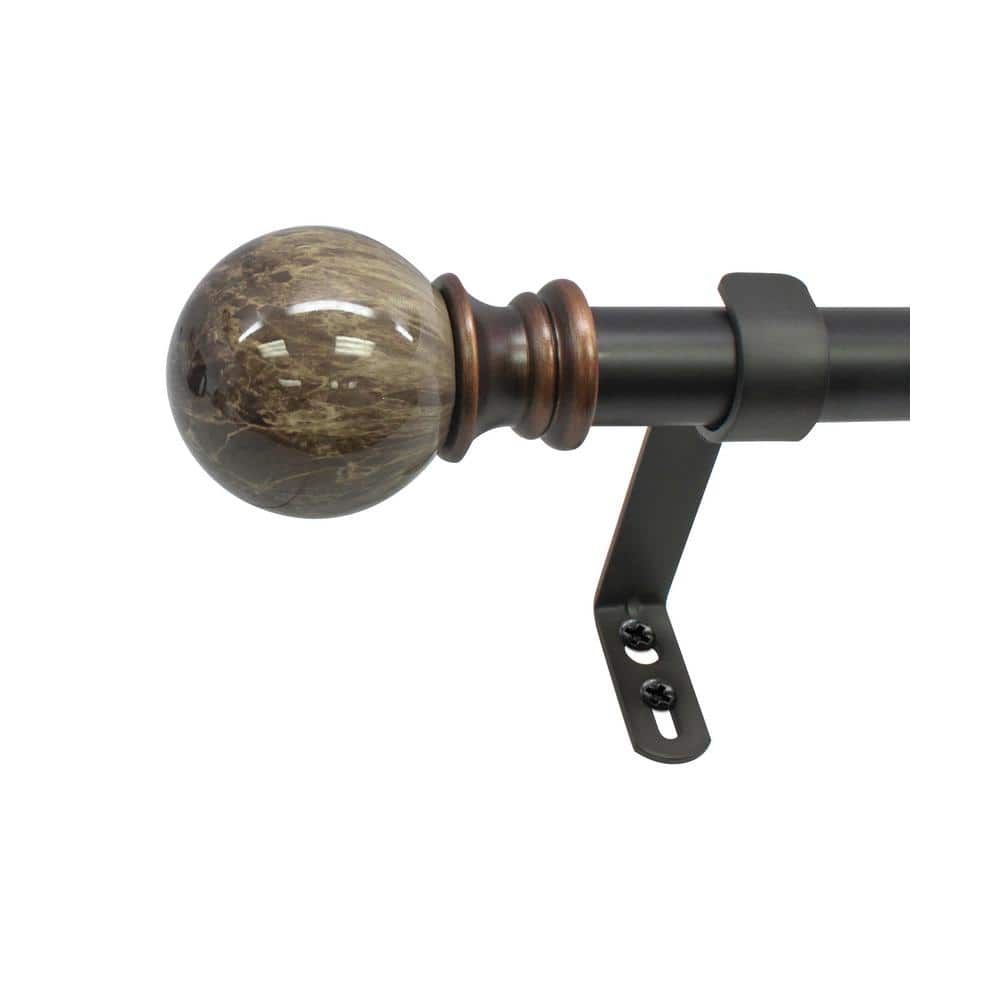 Adjustable Bronze Single Curtain Rod with Marble Finial