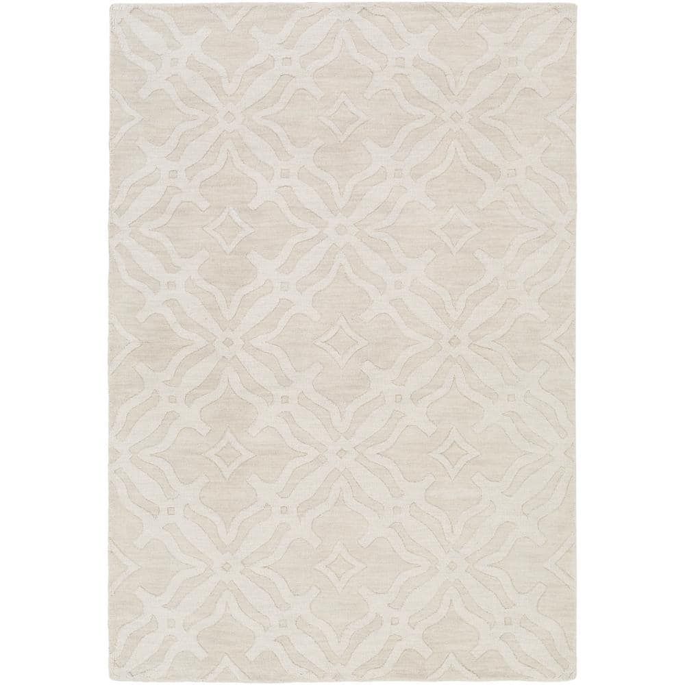 Ivory Medallion Tufted Wool Rectangular Rug 3'x5'