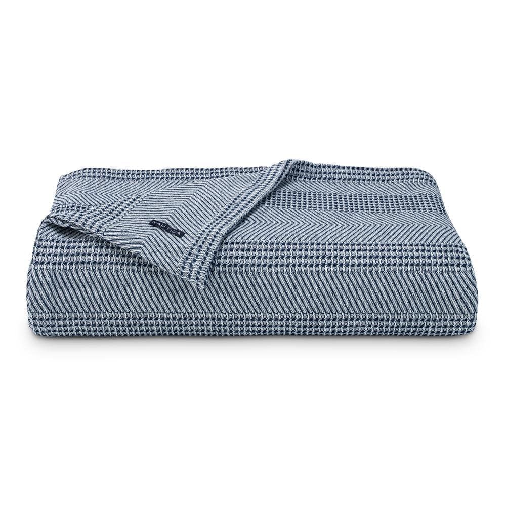 Navy and White Chevron Stripe Cotton Twin Blanket