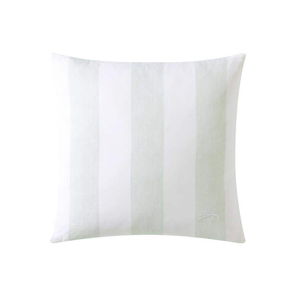 Green and White Striped Cotton Square Throw Pillow