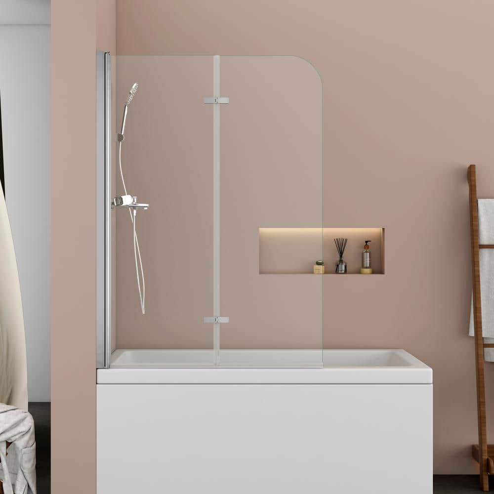 39 in x 55 in Polished Chrome Frameless Tub Door with Clear Glass